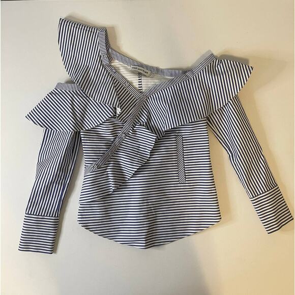 Self Portrait Asymmetrical Blue Striped Top Blouse Size 2 - Picture 9 of 13
